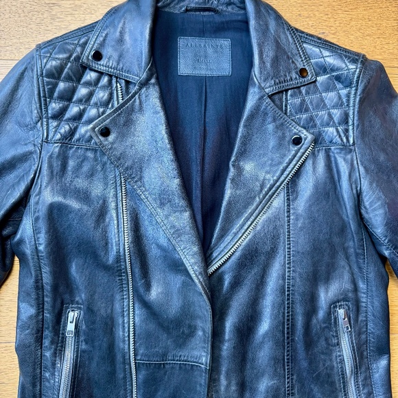 AllSaints Washed Black Quilted Lambskin Moto Jacket (Men’s S) - Picture 6 of 6
